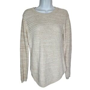 Women‎ Oatmeal Knit Sweater Elbow Patch Crewneck Casual Preppy Cozy Classic